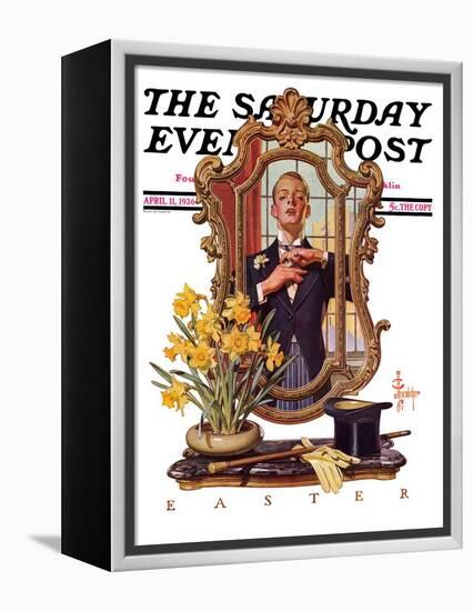 "Primping in Mirror," Saturday Evening Post Cover, April 11, 1936-Joseph Christian Leyendecker-Framed Premier Image Canvas