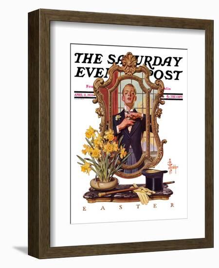 "Primping in Mirror," Saturday Evening Post Cover, April 11, 1936-Joseph Christian Leyendecker-Framed Giclee Print