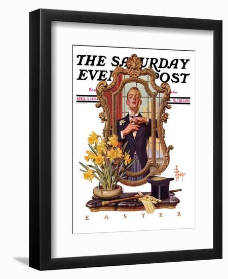 "Primping in Mirror," Saturday Evening Post Cover, April 11, 1936-Joseph Christian Leyendecker-Framed Giclee Print