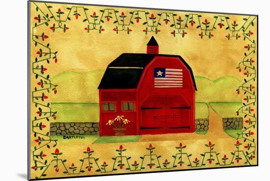 Primtive American Red Folk Art Barn-Cheryl Bartley-Mounted Giclee Print