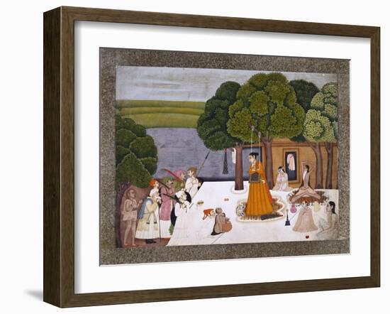 Prince and Attendants Visiting Noble Yogini at an Ashram, India-null-Framed Giclee Print