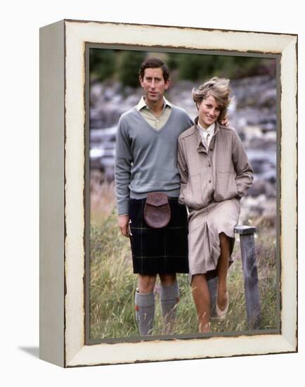 Prince and Princess of Wales at Bridge of Dee, Balmoral August 1981-null-Framed Premier Image Canvas