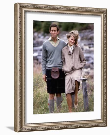 Prince and Princess of Wales at Bridge of Dee, Balmoral August 1981-null-Framed Photographic Print