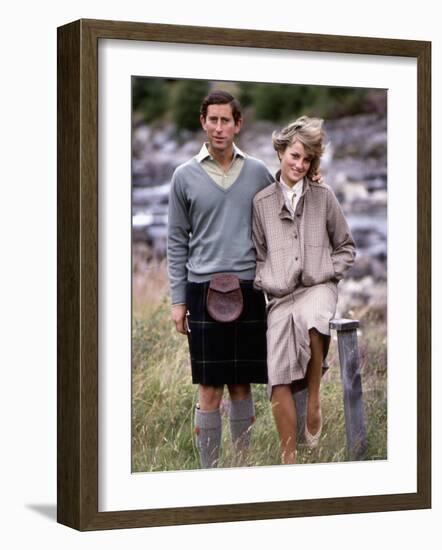 Prince and Princess of Wales at Bridge of Dee, Balmoral August 1981-null-Framed Photographic Print