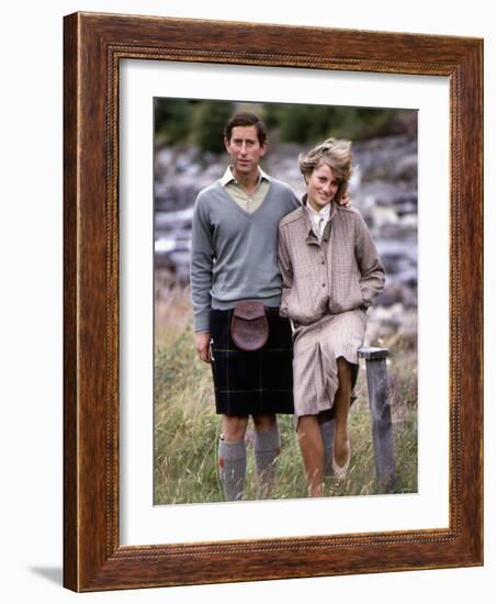 Prince and Princess of Wales at Bridge of Dee, Balmoral August 1981-null-Framed Photographic Print