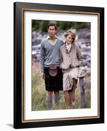 Prince and Princess of Wales at Bridge of Dee, Balmoral August 1981-null-Framed Photographic Print