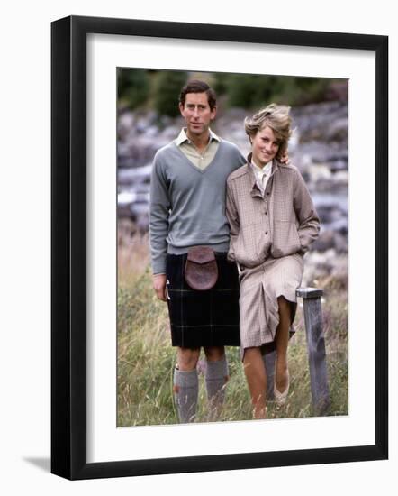 Prince and Princess of Wales at Bridge of Dee, Balmoral August 1981-null-Framed Photographic Print