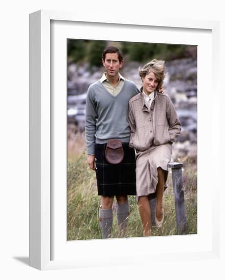 Prince and Princess of Wales at Bridge of Dee, Balmoral August 1981-null-Framed Photographic Print