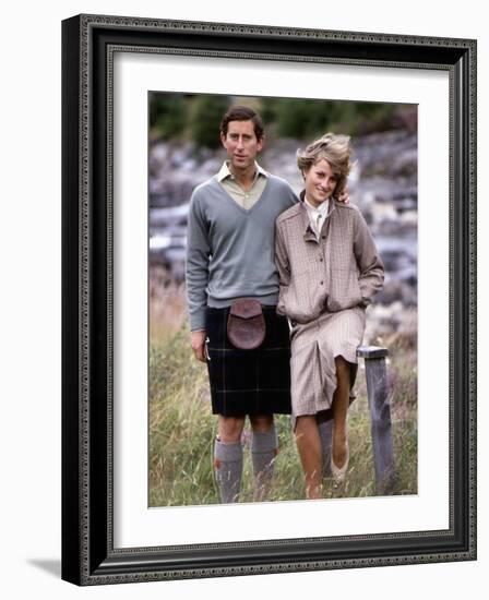 Prince and Princess of Wales at Bridge of Dee, Balmoral August 1981-null-Framed Photographic Print
