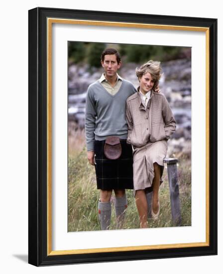 Prince and Princess of Wales at Bridge of Dee, Balmoral August 1981-null-Framed Photographic Print