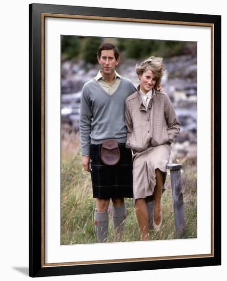 Prince and Princess of Wales at Bridge of Dee, Balmoral August 1981-null-Framed Photographic Print