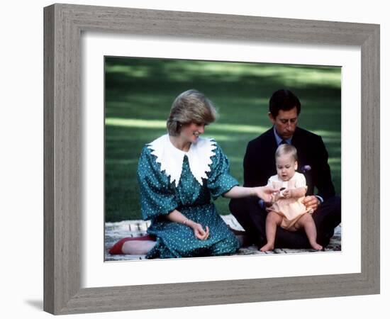 Prince and Princess of Wales with William in New Zealand, April 1983-null-Framed Photographic Print