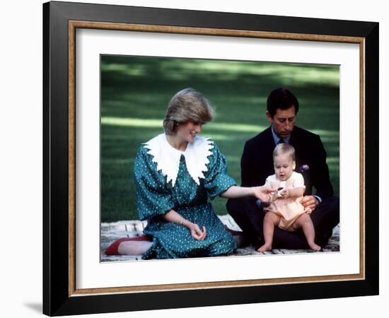 Prince and Princess of Wales with William in New Zealand, April 1983-null-Framed Photographic Print