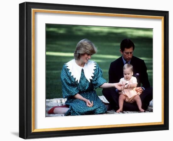 Prince and Princess of Wales with William in New Zealand, April 1983-null-Framed Photographic Print