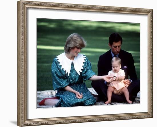 Prince and Princess of Wales with William in New Zealand, April 1983-null-Framed Photographic Print