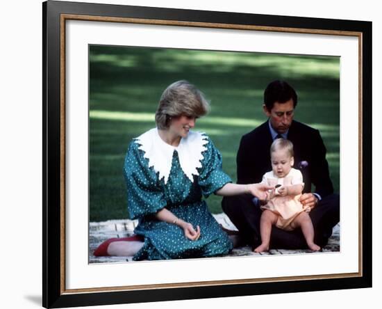 Prince and Princess of Wales with William in New Zealand, April 1983-null-Framed Photographic Print