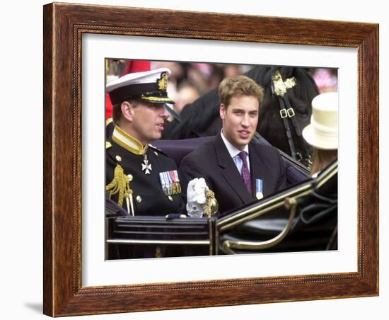 Prince Andrew and Prince William ride down the Mall towards St Paul's, 2002-null-Framed Photographic Print