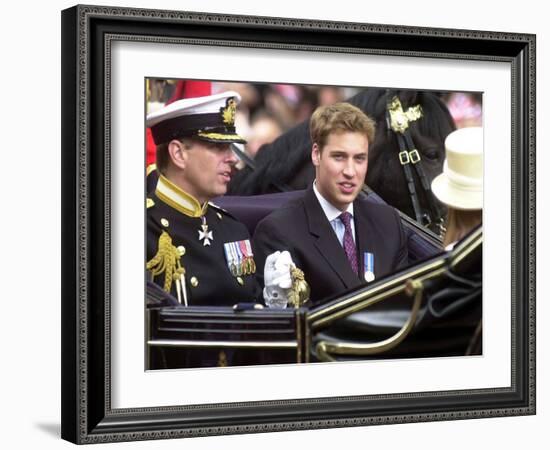 Prince Andrew and Prince William ride down the Mall towards St Paul's, 2002-null-Framed Photographic Print