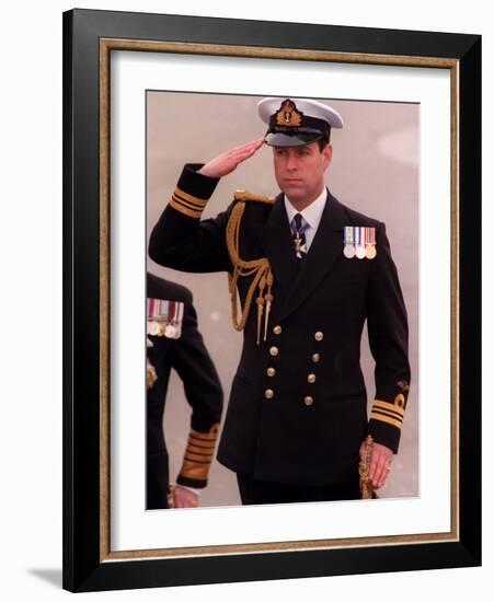 Prince Andrew Inspects Sea Scouts at Trafalgar Square During the Annual Trafalgar Day Service-null-Framed Photographic Print