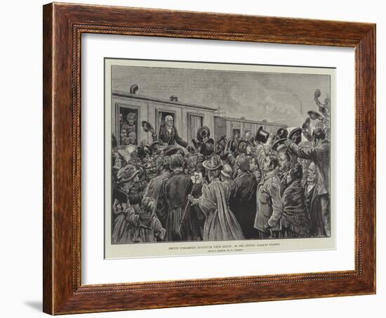 Prince Bismarck's Departure from Berlin, at the Stettin Railway Station-null-Framed Giclee Print