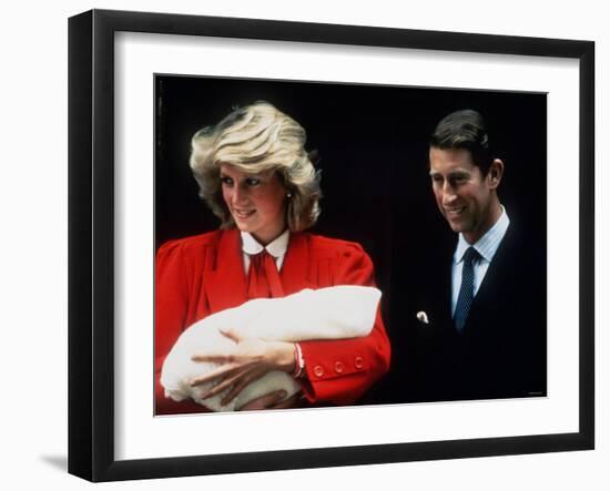 Prince Charles and Princess Diana Leaving Hospital After the Birth of Prince Harry September 1984-null-Framed Photographic Print