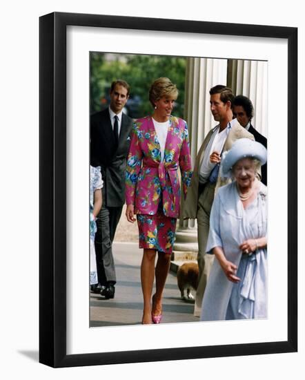 Prince Charles and Princess Diana with Prince Edward and Queen Mother January 1993-null-Framed Photographic Print
