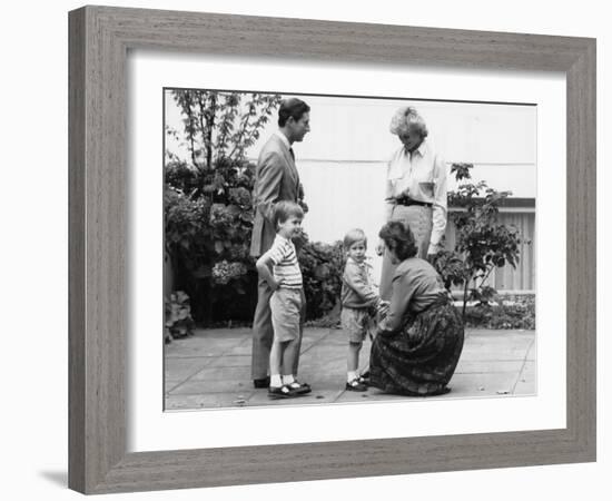 Prince Charles and Princess Diana with Prince William and Prince Harry, meet the headmistress as Ha-null-Framed Photographic Print