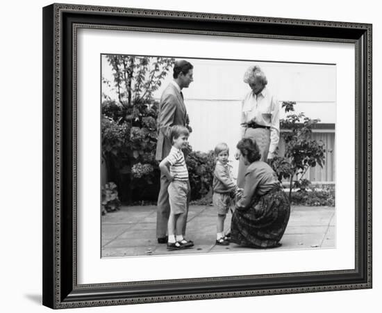 Prince Charles and Princess Diana with Prince William and Prince Harry, meet the headmistress as Ha-null-Framed Photographic Print