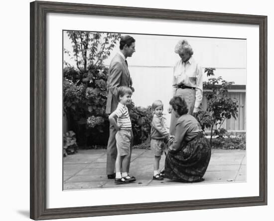 Prince Charles and Princess Diana with Prince William and Prince Harry, meet the headmistress as Ha-null-Framed Photographic Print