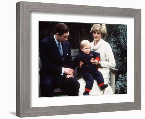 Prince Charles and Princess Diana with Prince William at Kensington Palace-null-Framed Photographic Print