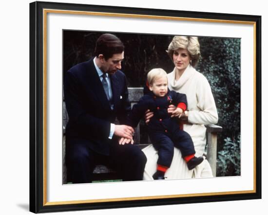 Prince Charles and Princess Diana with Prince William at Kensington Palace-null-Framed Photographic Print