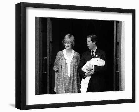 Prince Charles Holds Baby Son William Leaving Hospital with Princess Diana-null-Framed Photographic Print