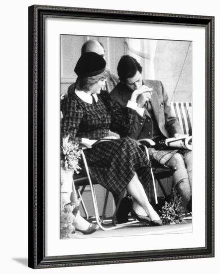 Prince Charles Kisses Hand of Princess Diana During the Braemar Games Near Balmoral Castle Scotland-null-Framed Photographic Print