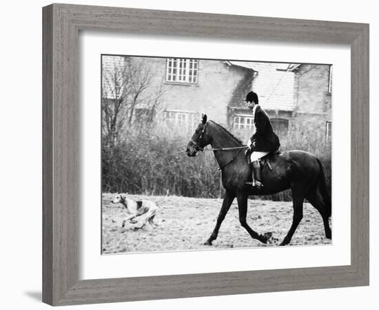 Prince Charles Prince of Wales Going Hunting on His Horse with His Dog March 1981-null-Framed Photographic Print