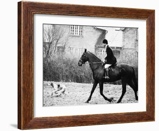 Prince Charles Prince of Wales Going Hunting on His Horse with His Dog March 1981-null-Framed Photographic Print