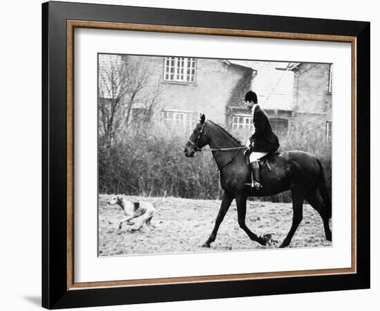 Prince Charles Prince of Wales Going Hunting on His Horse with His Dog March 1981-null-Framed Photographic Print