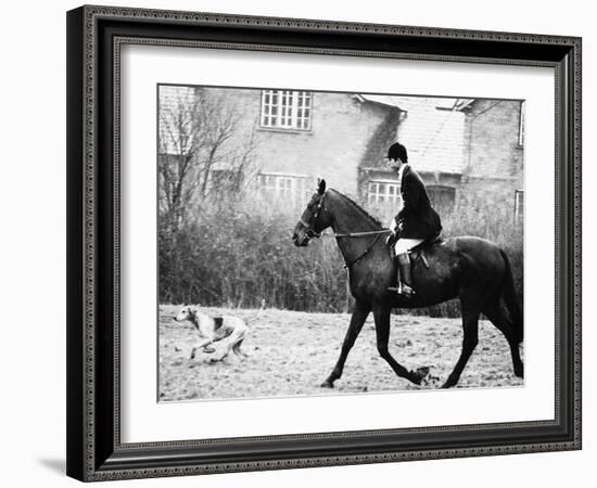 Prince Charles Prince of Wales Going Hunting on His Horse with His Dog March 1981-null-Framed Photographic Print