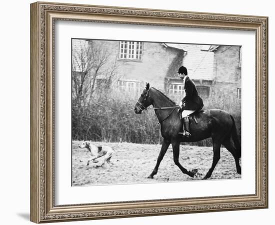 Prince Charles Prince of Wales Going Hunting on His Horse with His Dog March 1981-null-Framed Photographic Print