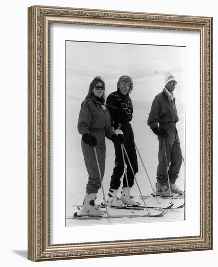 Prince Charles, Princess Diana, Duchess of York Skiing Down an Off-Piste Ski Slope During Holidays-null-Framed Photographic Print