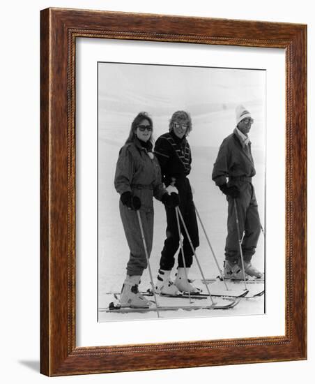 Prince Charles, Princess Diana, Duchess of York Skiing Down an Off-Piste Ski Slope During Holidays-null-Framed Photographic Print