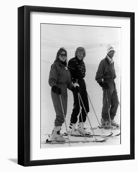 Prince Charles, Princess Diana, Duchess of York Skiing Down an Off-Piste Ski Slope During Holidays-null-Framed Photographic Print