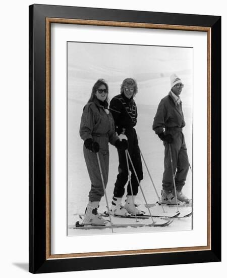 Prince Charles, Princess Diana, Duchess of York Skiing Down an Off-Piste Ski Slope During Holidays-null-Framed Photographic Print