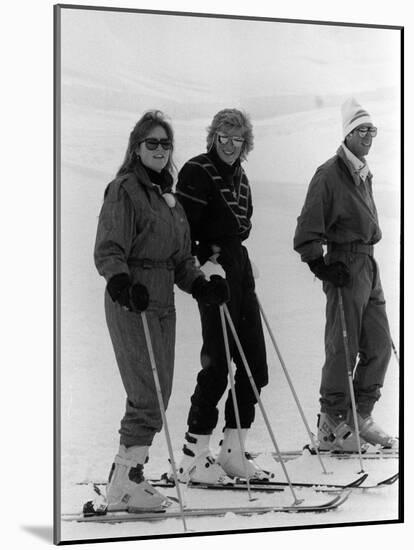 Prince Charles, Princess Diana, Duchess of York Skiing Down an Off-Piste Ski Slope During Holidays-null-Mounted Photographic Print