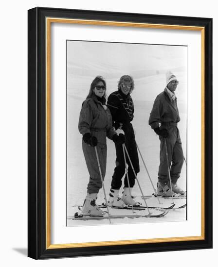 Prince Charles, Princess Diana, Duchess of York Skiing Down an Off-Piste Ski Slope During Holidays-null-Framed Photographic Print