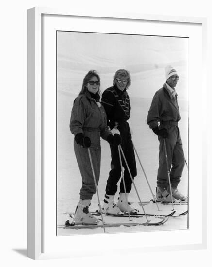 Prince Charles, Princess Diana, Duchess of York Skiing Down an Off-Piste Ski Slope During Holidays-null-Framed Photographic Print