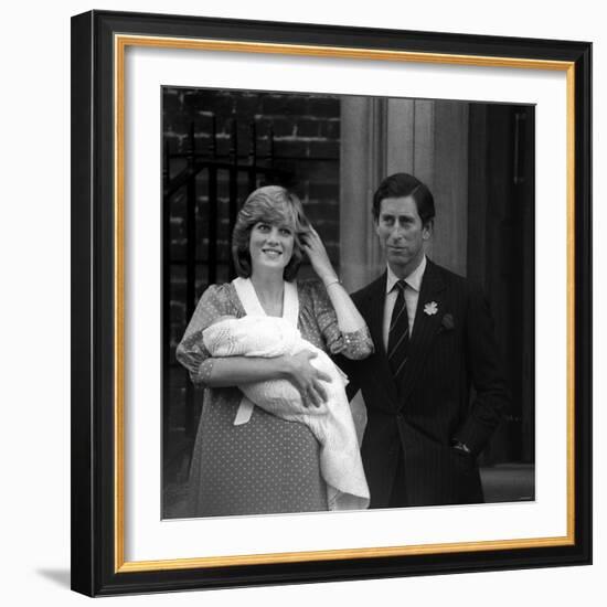 Prince Charles Princess Diana Prince William Outside Hospital After Birth, June 1982-null-Framed Photographic Print