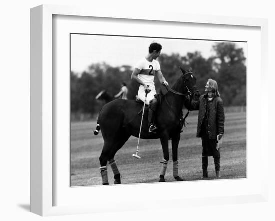 Prince Charles Sits on Horse in Polo Game July 1979-null-Framed Photographic Print