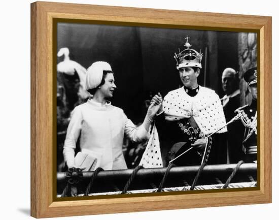 Prince Charles with His Mother Queen Elizabeth II at His Investiture at Caernarvon Castle-null-Framed Premier Image Canvas