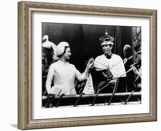 Prince Charles with His Mother Queen Elizabeth II at His Investiture at Caernarvon Castle-null-Framed Photographic Print