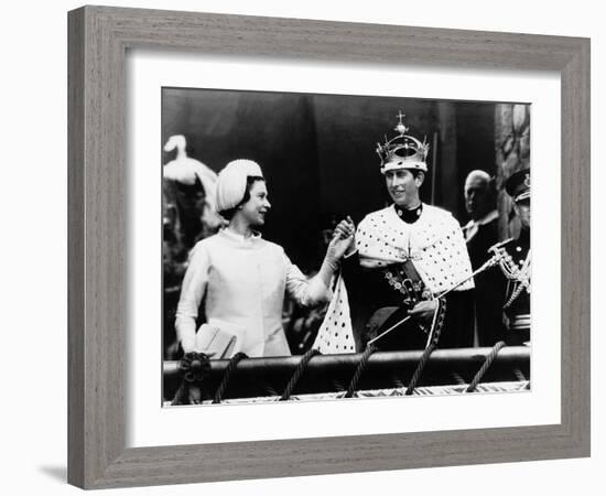 Prince Charles with His Mother Queen Elizabeth II at His Investiture at Caernarvon Castle-null-Framed Photographic Print